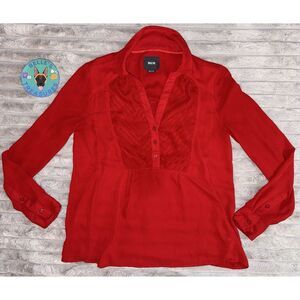 Anthropologie Maeve Women's De Stijl Chiffon Red Henley Top‎ 2 Empire Waist Y2K